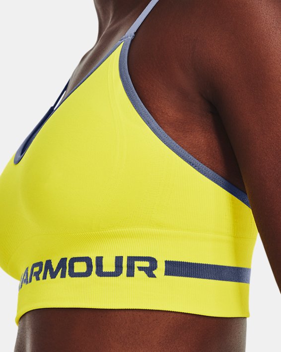 Damen UA Seamless Low Long Sport-BH, Yellow, pdpMainDesktop image number 9